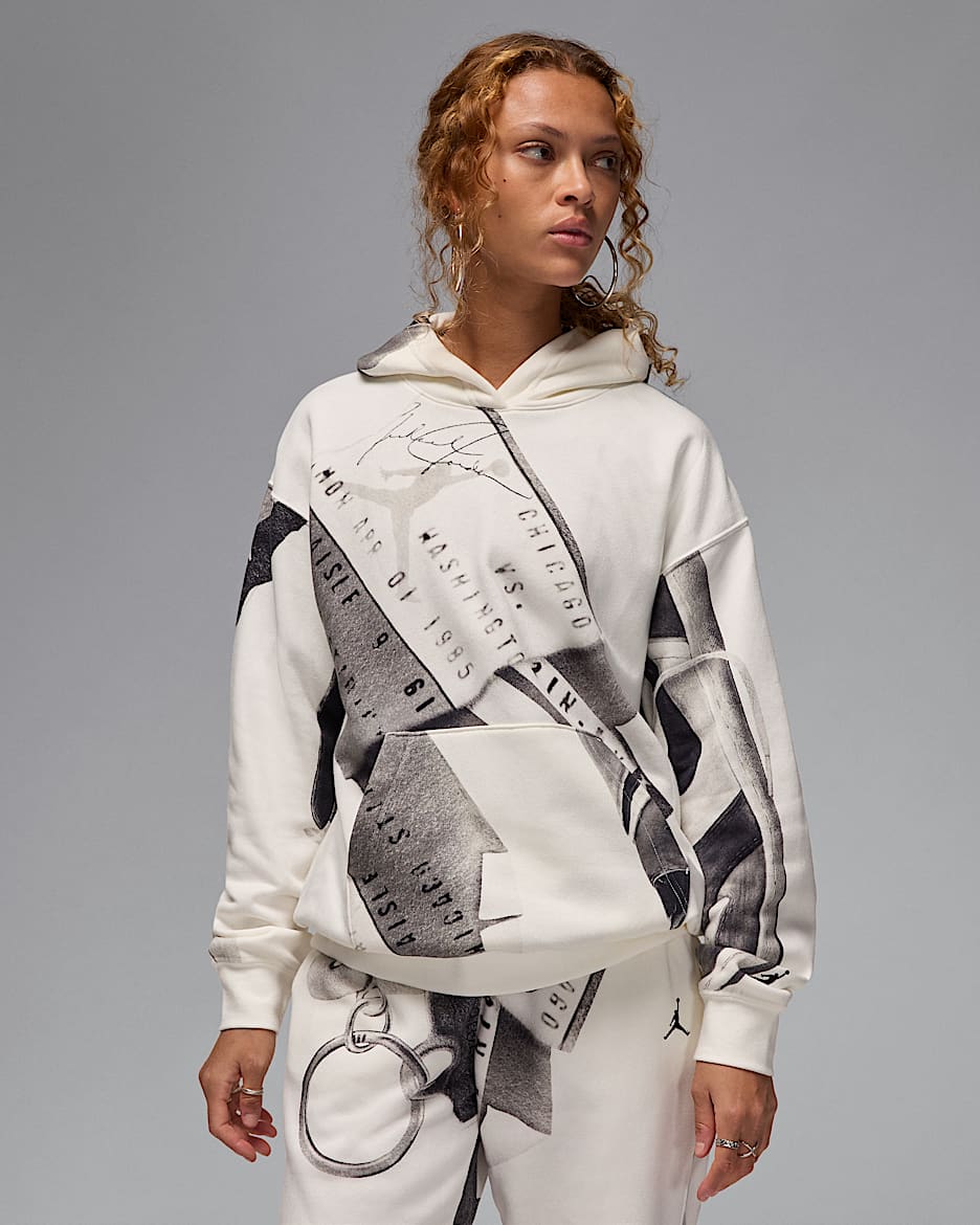 Jordan Brooklyn Fleece Women's Printed Pullover Hoodie - Sail/Black