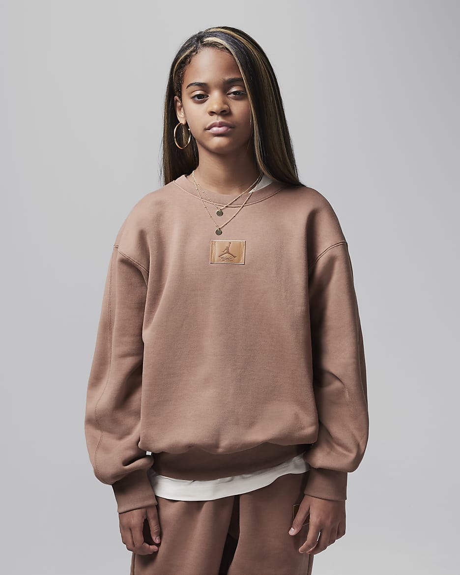 Sudadera de cuello redondo oversized para niños talla grande Jordan Flight Essentials - Marrón arqueo