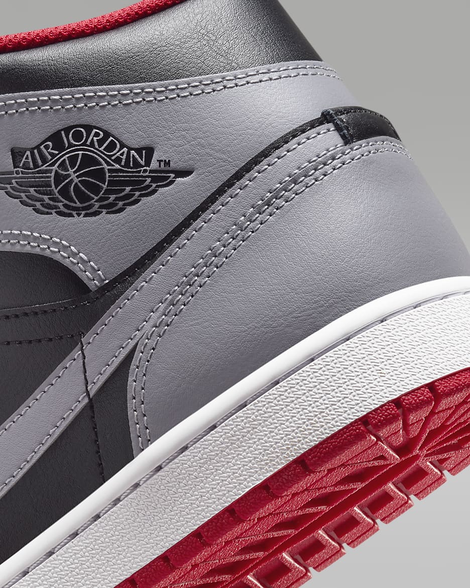 Air Jordan 1 Mid Schuh - Schwarz/Fire Red/Weiß/Cement Grey