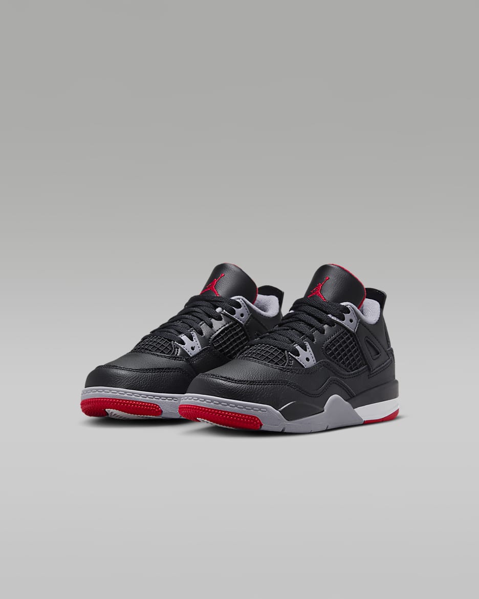 Jordan 4 Retro Little Kids' Shoes - Black/Cement Grey/Summit White/Fire Red