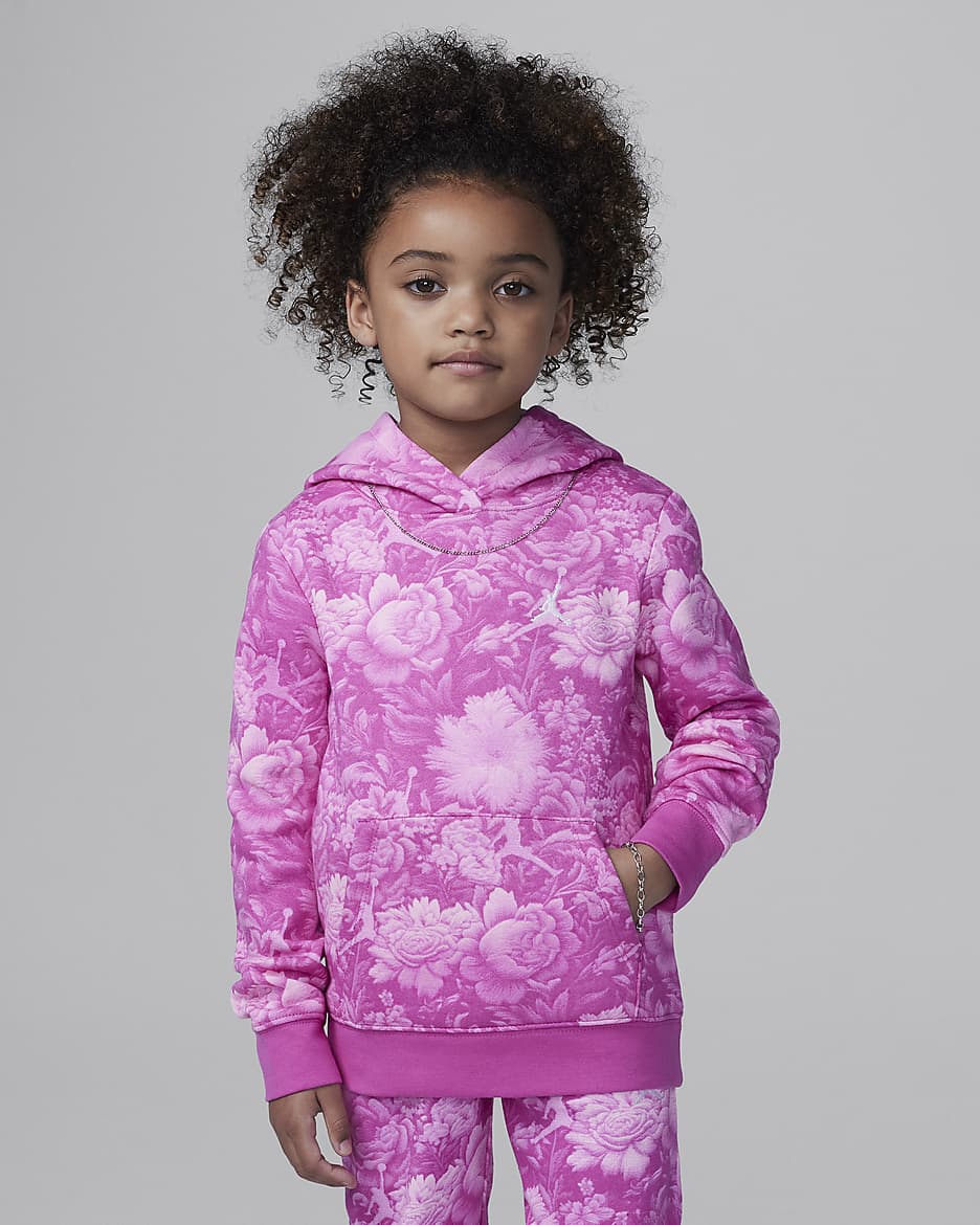 Conjunto de 2 piezas de sudadera de cuello redondo con estampado floral para preescolar Jordan Brooklyn Essentials - Rosa pasión