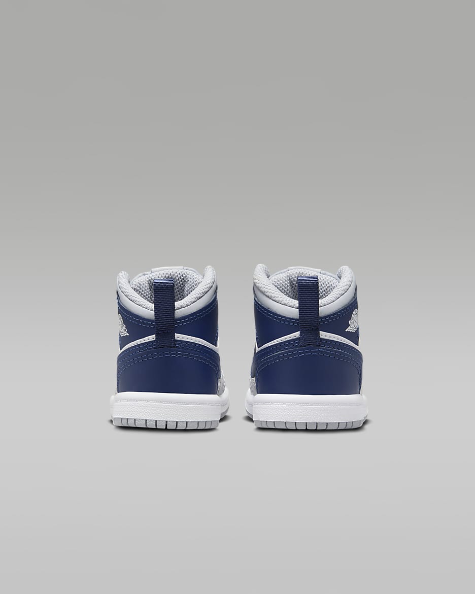 Jordan 1 Mid Schoenen voor baby's/peuters - Wit/Wolf Grey/Midnight Navy