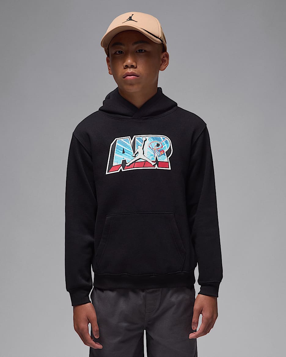 Jordan Big Kids' Air Postcard Pullover Hoodie - Black