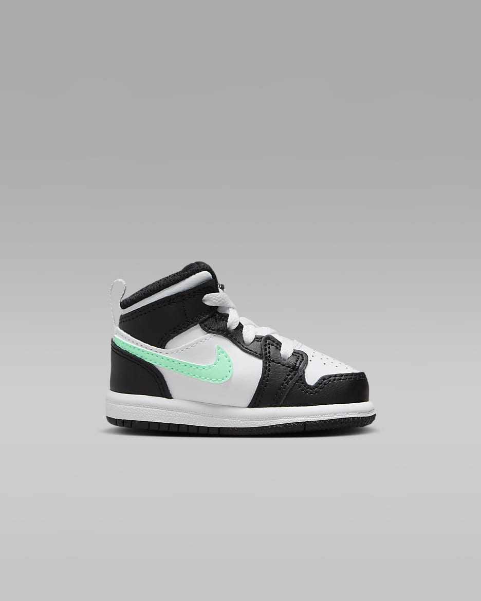 Jordan 1 Mid Baby/Toddler Shoes - White/Black/Green Glow