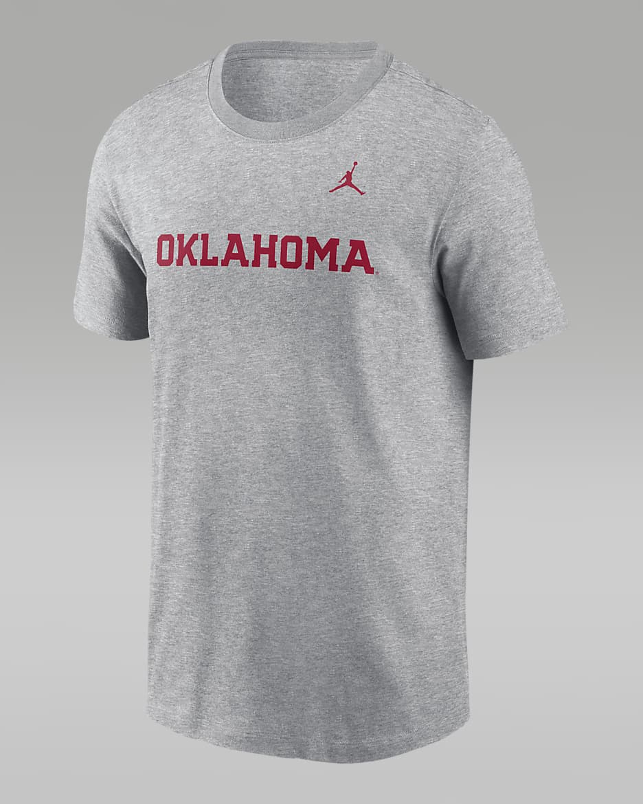 Playera universitaria Jordan para hombre Oklahoma Sooners Primetime Wordmark - Gris jaspeado