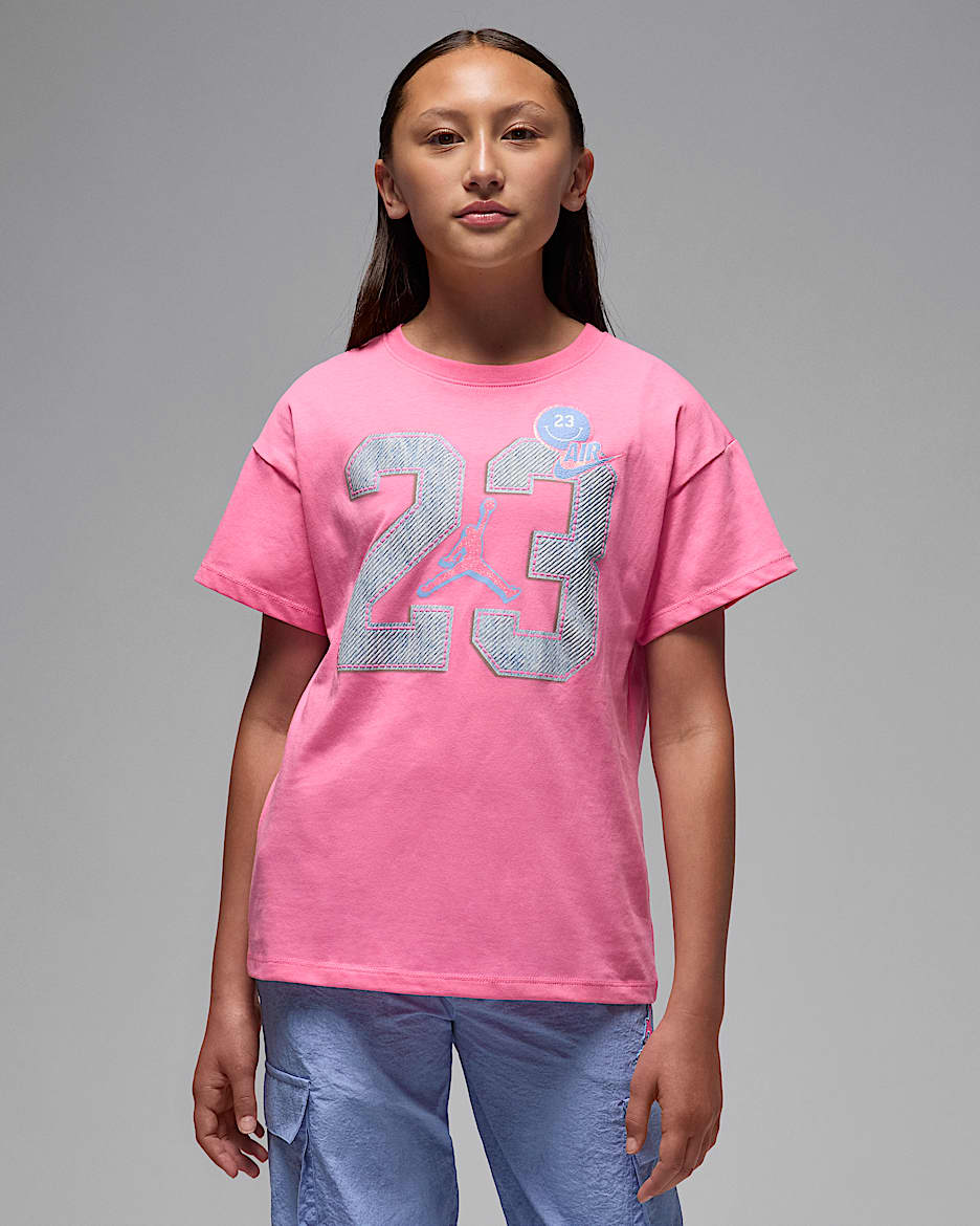 Jordan Blue Jeans and Bling Big Kids' T-Shirt - Pink Glow