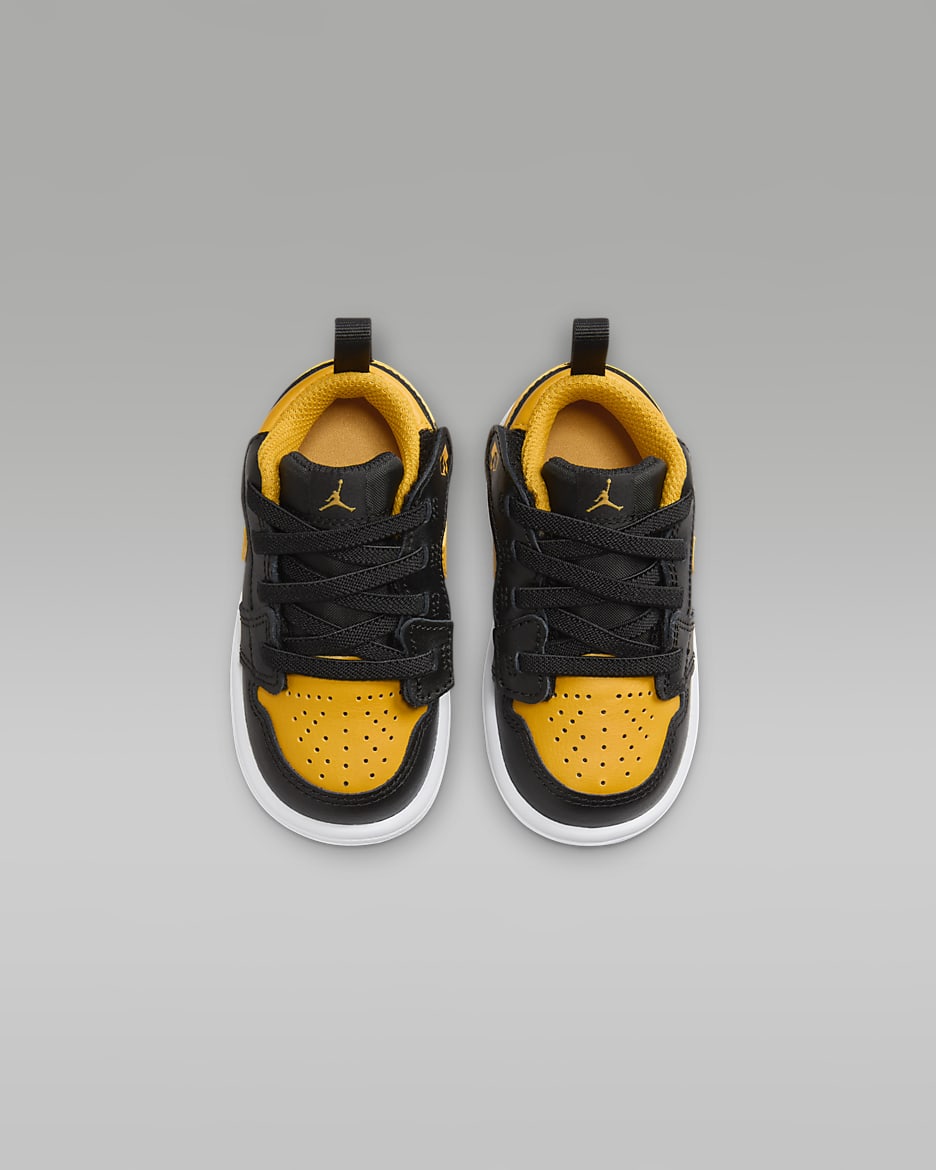 Jordan 1 Low Alt-sko til babyer/småbørn - sort/hvid/Yellow Ochre