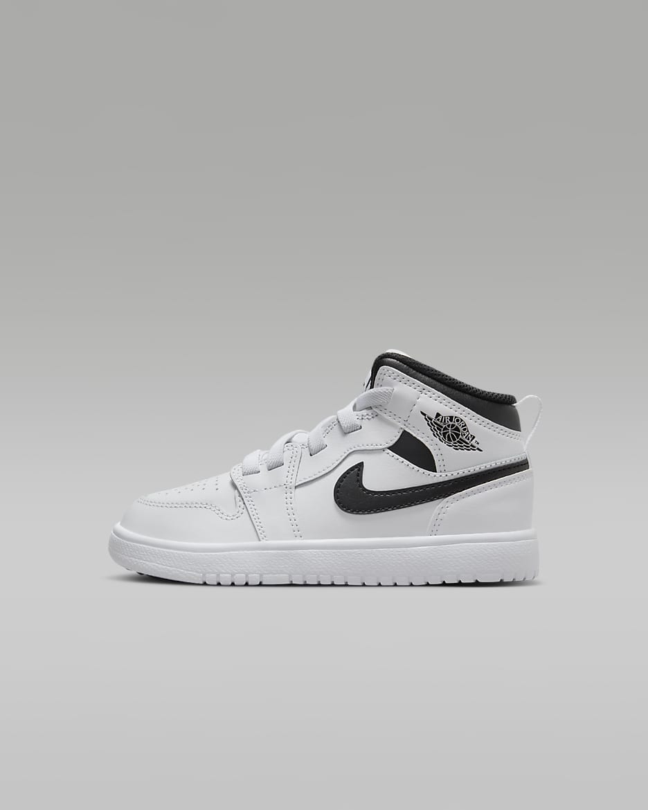 Jordan 1 Mid Alt Little Kids' Shoes - White/White/Black/Black