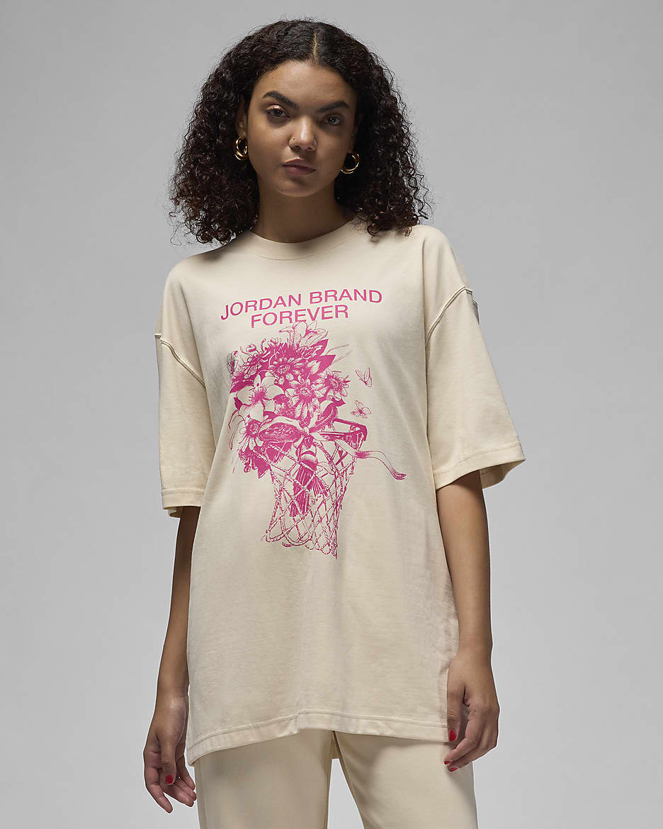 T-shirt folgada com grafismo Jordan para mulher - Castanho claro Legend