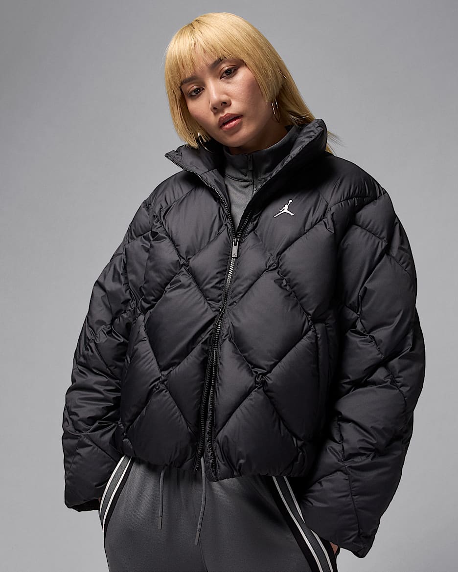Jordan Brooklyn Women's Quilted Puffer Jacket - Black/White