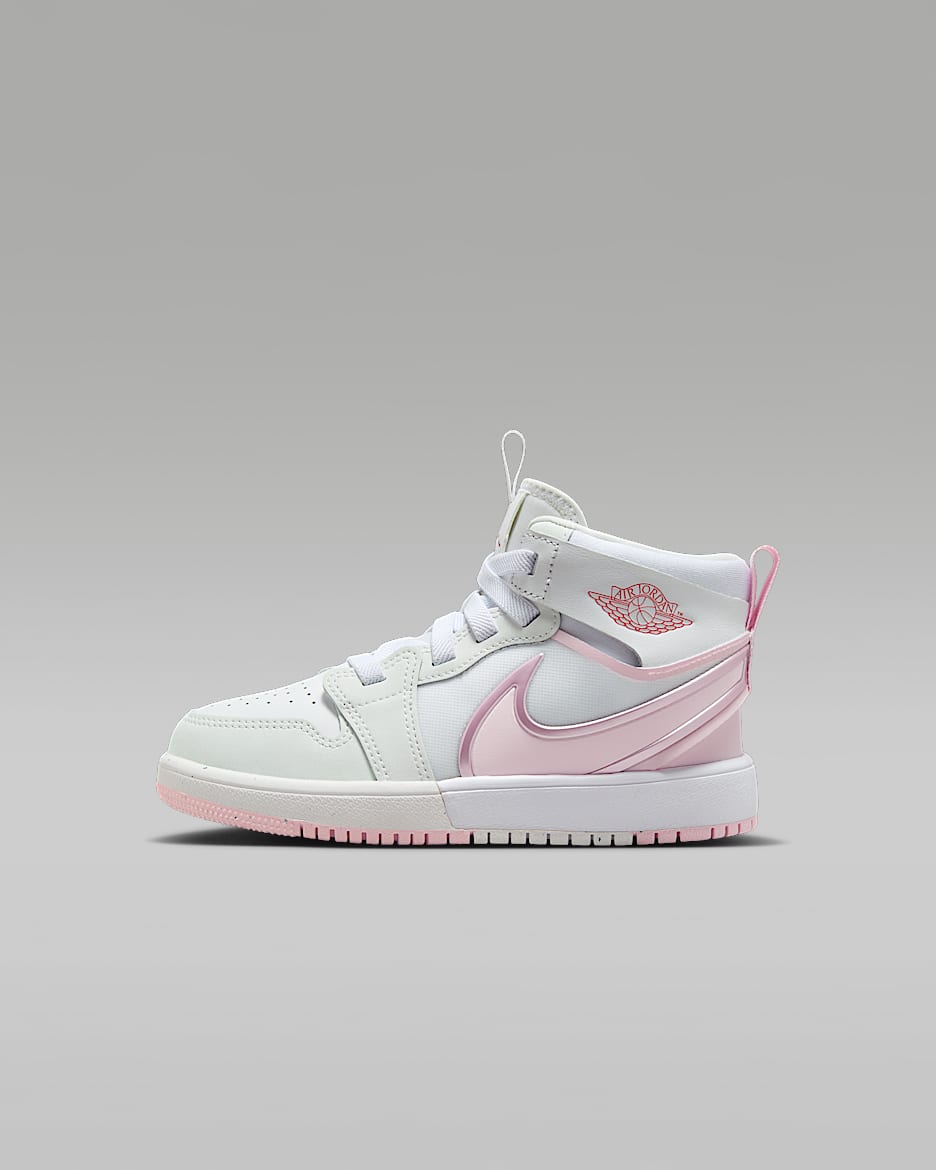Scarpa Jordan 1 Mid RM EasyOn – Bambino/a - Bianco/Fire Red/Pink Foam