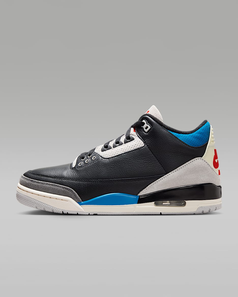 Air Jordan 3 Retro 'Rare Air' Men's Shoes - Black/Neutral Grey/Military Blue/Chile Red