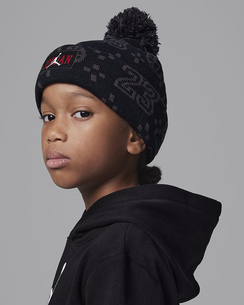 Jordan Cuffed Pom Beanie Little Kids Hat - Black