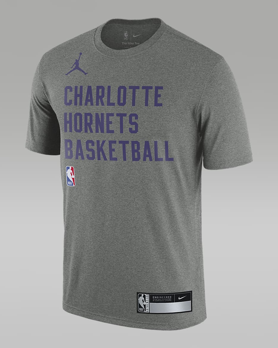 Charlotte Hornets Men's Jordan Dri-FIT NBA Practice T-Shirt - Tumbled Grey/Flat Silver/Heather