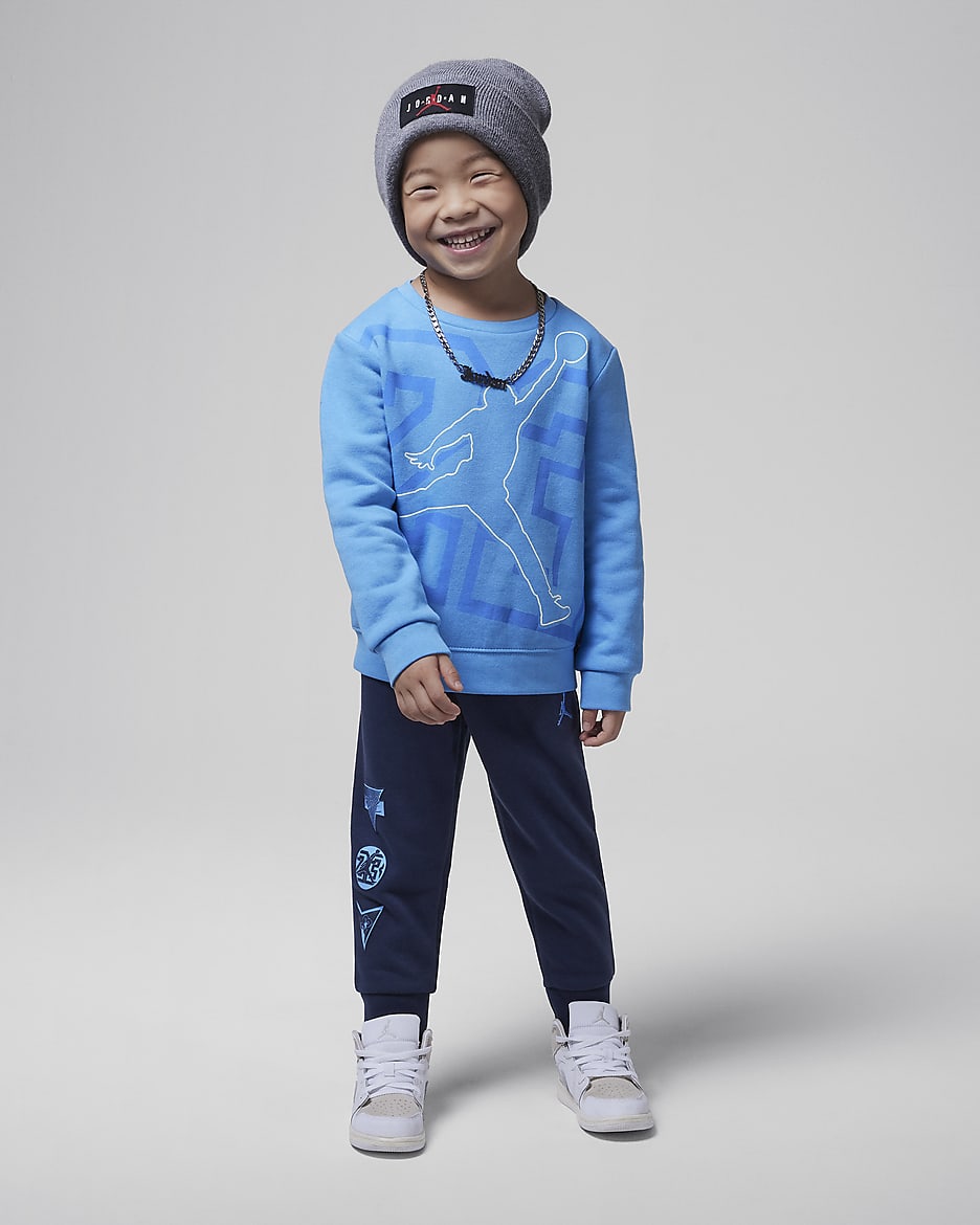 Conjunto de sudadera de cuello redondo de dos piezas infantil Jordan "See Me Shine" - Azul marino medianoche