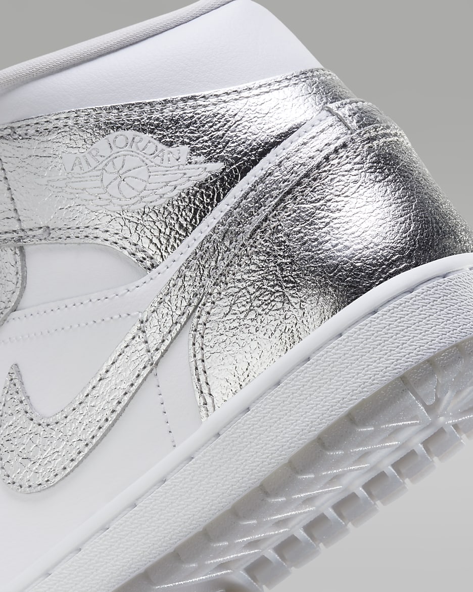 Air Jordan 1 Mid SE Women's Shoes - White/Wolf Grey/Metallic Silver