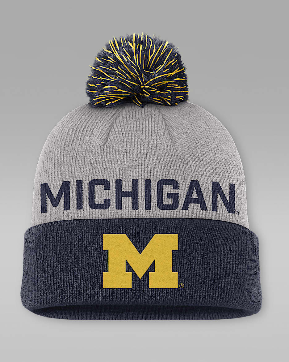 Gorro con dobladillo y pompón universitario marca Jordan para hombre Michigan Primetime Peak - Gris