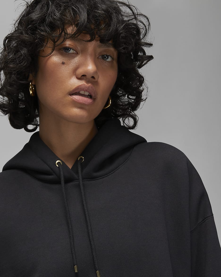 Sweat à capuche doublé en satin Jordan Flight Fleece pour femme - Noir