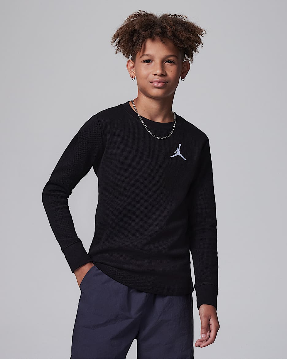 Jordan MJ Essentials Waffle Knit Long Sleeve Tee Big Kids T-Shirt - Black