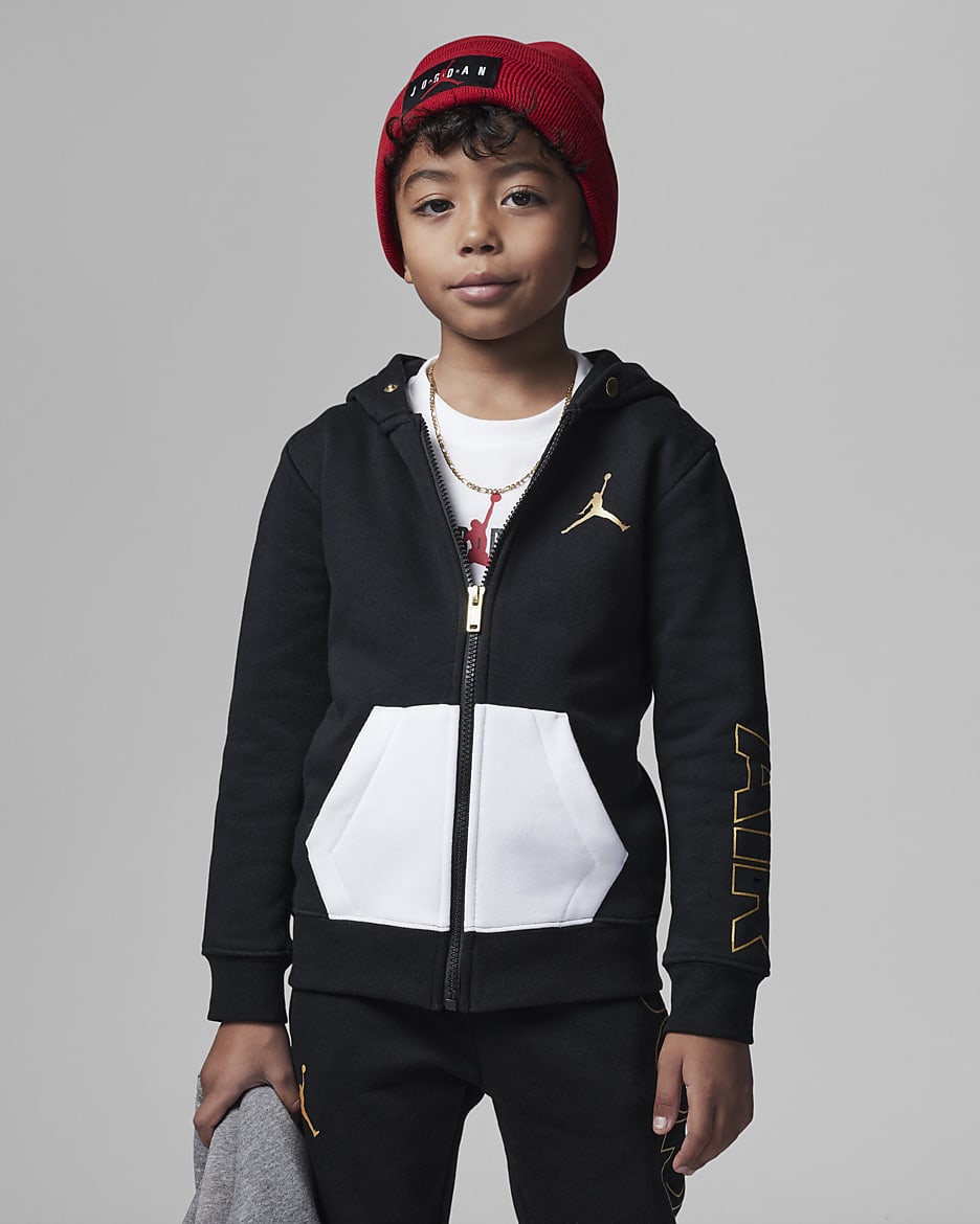 Sudadera con gorro para niños talla pequeña Jordan Holiday Shine Air Full-Zip Hoodie - Negro