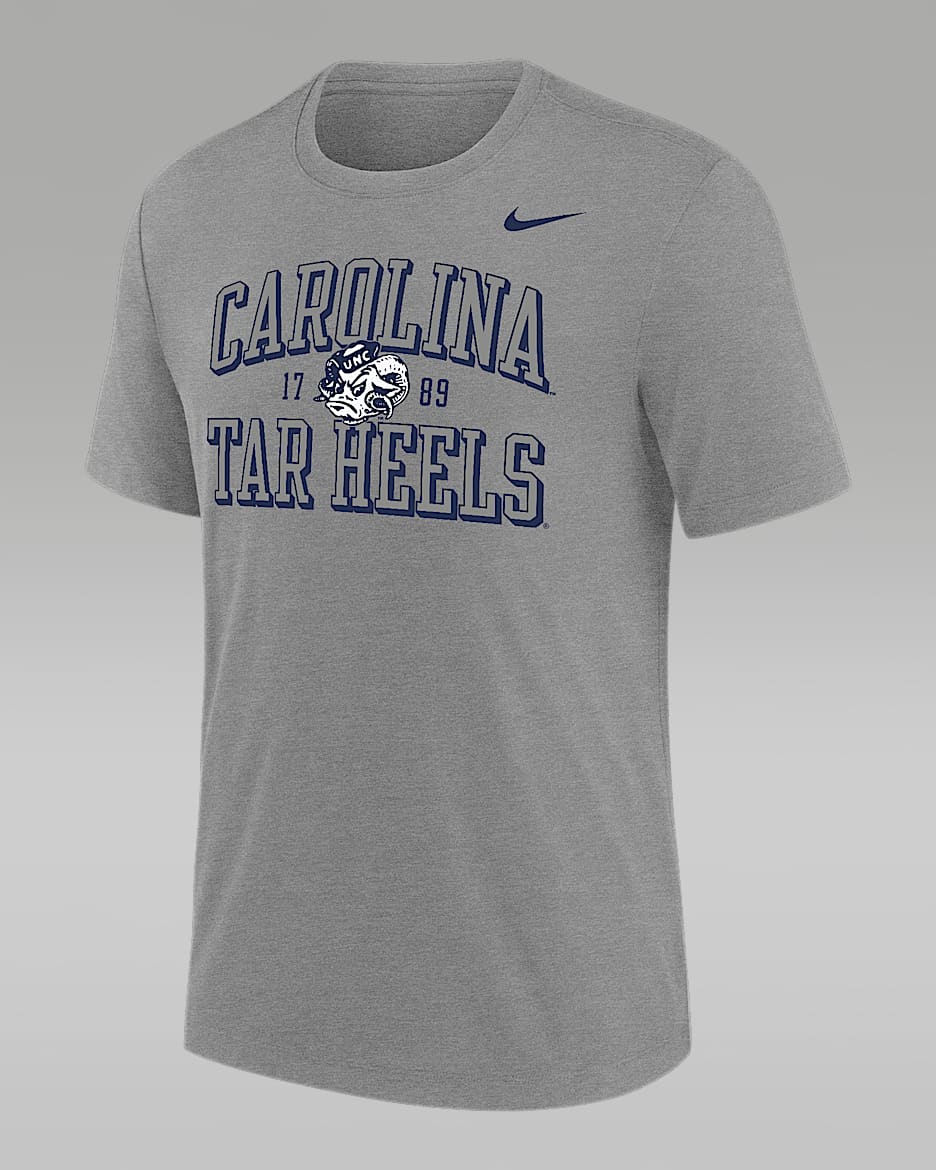 Playera universitaria Nike para hombre UNC - Gris oscuro jaspeado