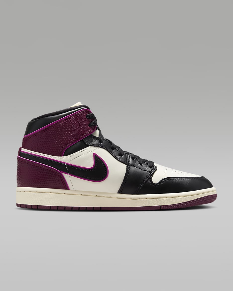 Chaussure Air Jordan 1 Mid SE pour femme - Sail/Active Pink/Bordeaux/Noir