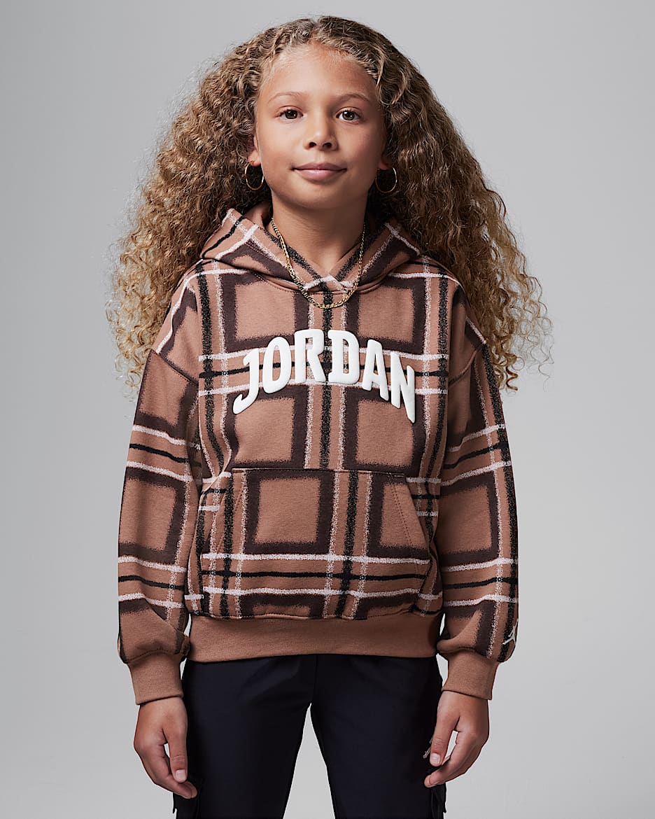 Sudadera con gorro sin cierre con estampado a cuadros para niños talla pequeña Jordan Brooklyn Essentials - Marrón arqueo