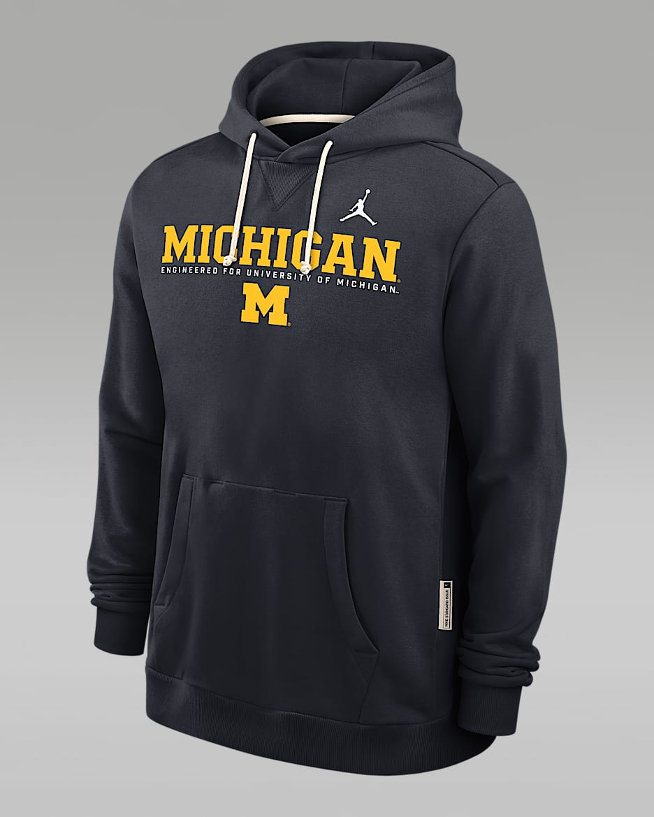 Michigan Sideline Men's Jordan Brand Dri-FIT College Pullover Hoodie - Navy