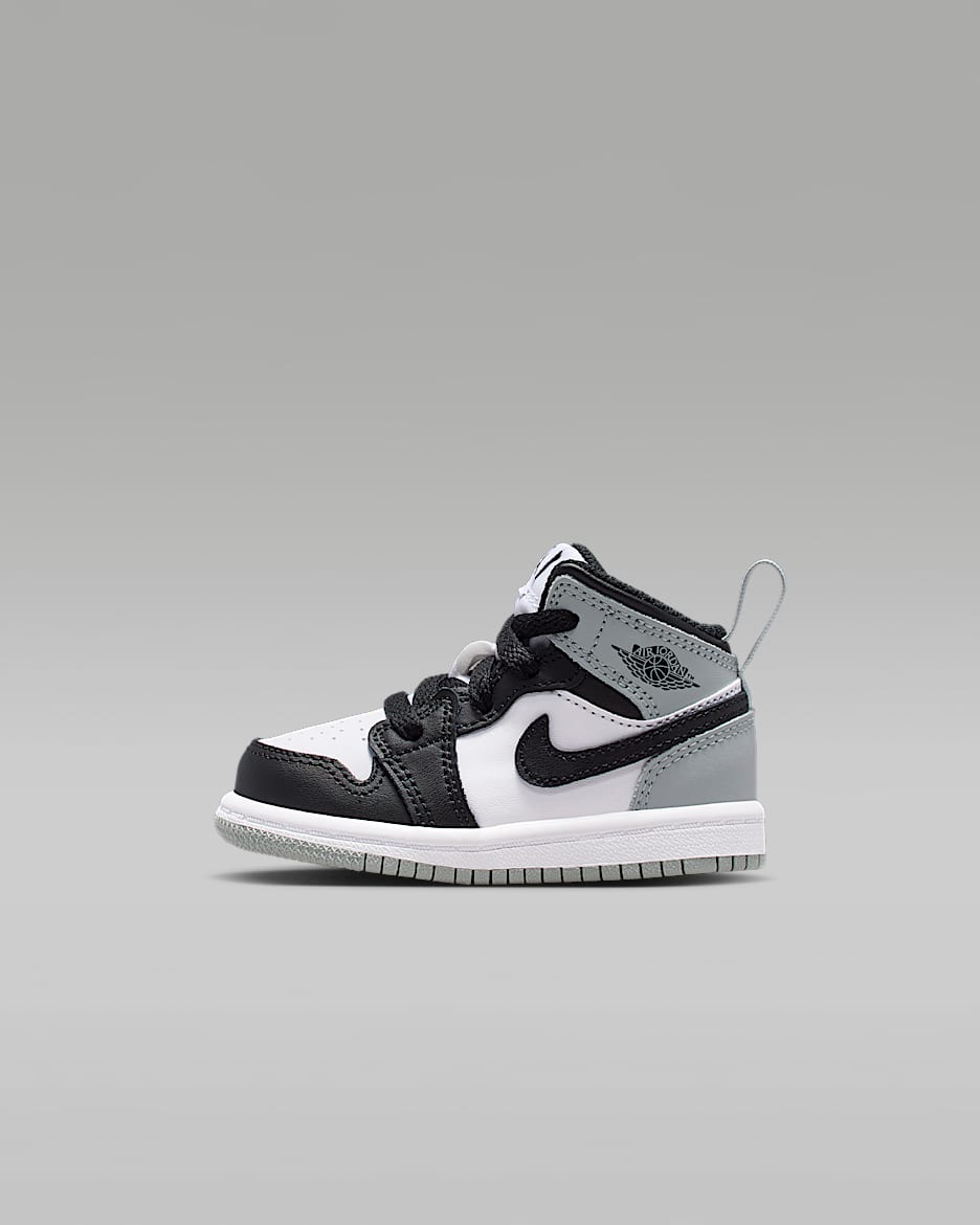 Jordan 1 Mid Baby/Toddler Shoes - White/Light Smoke Grey/Black