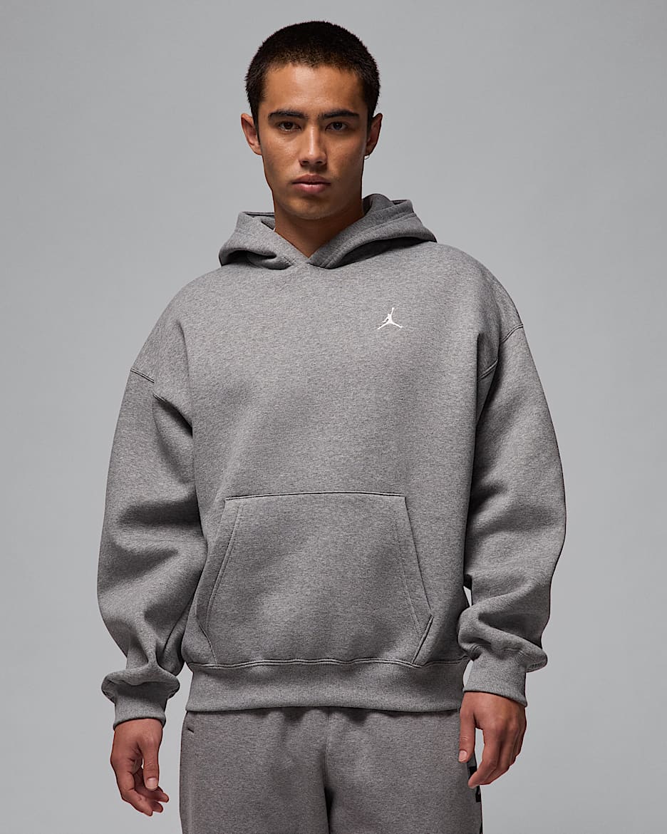Jordan Brooklyn Fleece Men's Oversized Pullover Hoodie - Carbon Heather/Sail
