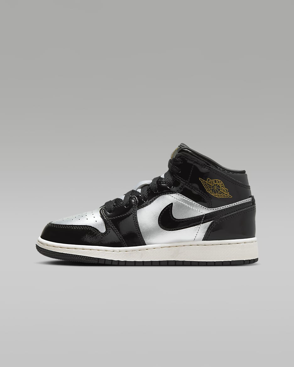 Air Jordan 1 Mid SE Big Kids' Shoes - Black/Metallic Silver/Sail/Metallic Gold
