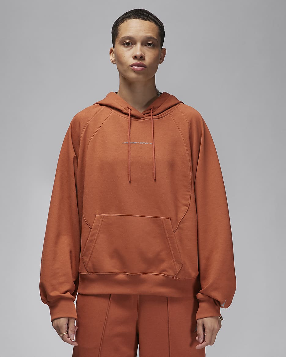 Hoodie de lã cardada com grafismo Jordan Sport para mulher - Dusty Peach/Stealth