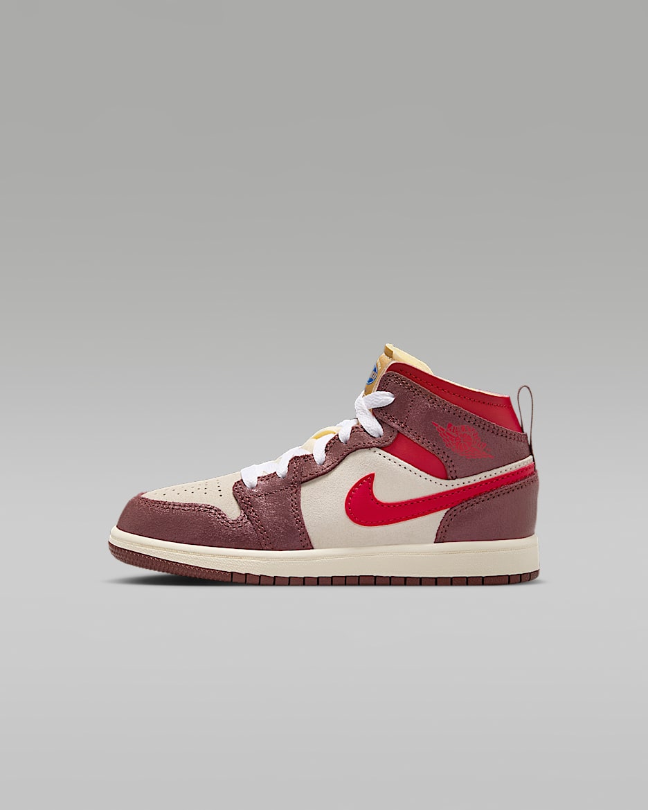 รองเท้าเด็กเล็ก Jordan 1 Mid SE - Coconut Milk/Dark Pony/Pale Vanilla/Varsity Red