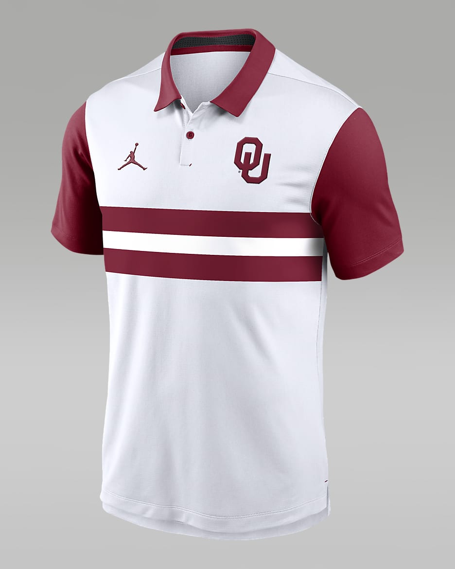 Polo universitario Jordan Dri-FIT para hombre Oklahoma Sooners Primetime Campus Vapor - Blanco