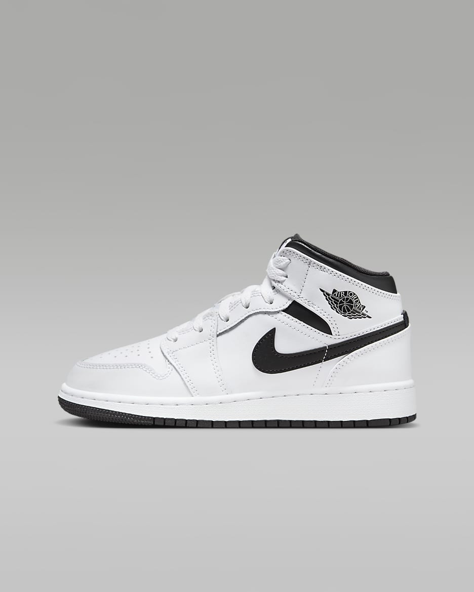 Air Jordan 1 Mid Older Kids' Shoes - White/White/Black/Black