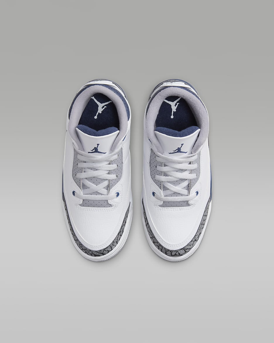 Jordan 3 Retro Younger Kids' Shoes - White/Cement Grey/Black/Midnight Navy