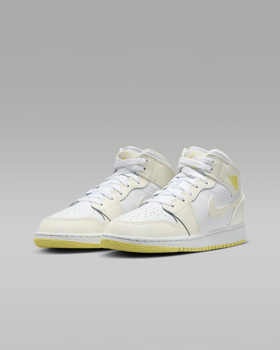 Air Jordan 1 Mid Older Kids' Shoes - Sail/White/Light Laser Orange