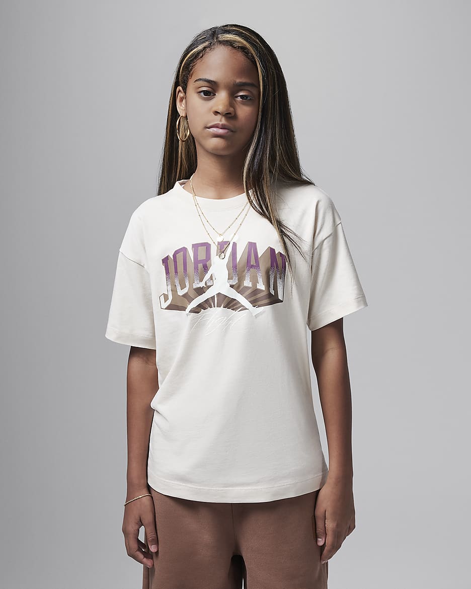 Playera con gráfico Push Through Jordan para niños talla grande - Café claro leyenda