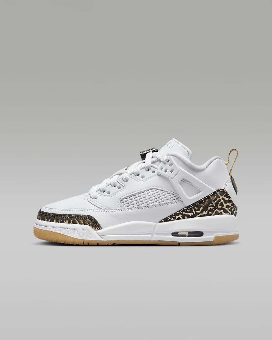 Tenis para niños grandes Jordan Spizike Low - Blanco/Oro metalizado/Vela/Negro