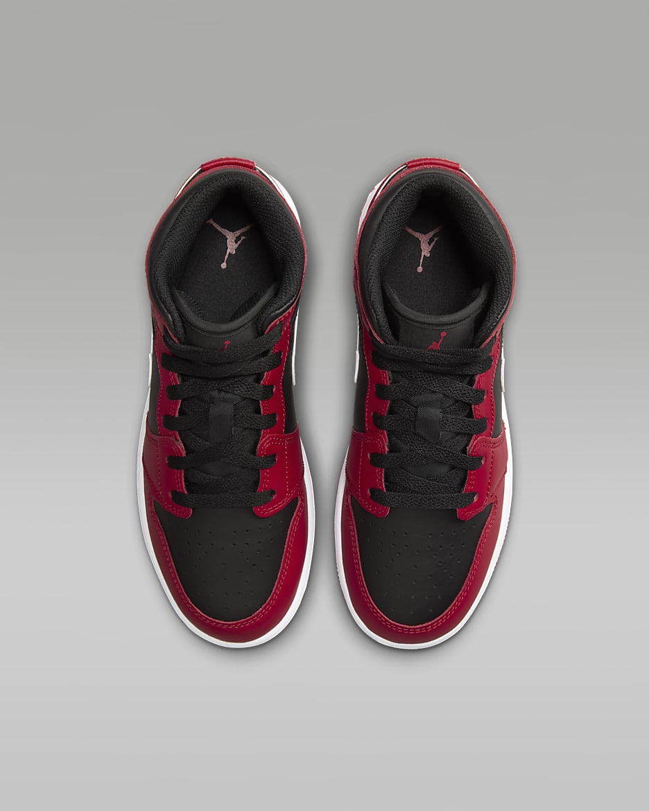 Air Jordan 1 Mid sko til store barn - Svart/Gym Red/Hvit