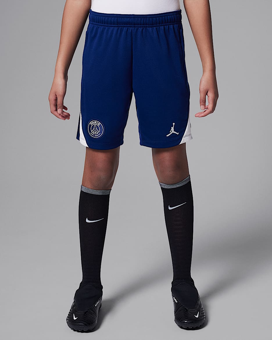 Shorts de fútbol de tejido Knit Jordan Dri-FIT del Paris Saint-Germain complementarios Strike para niños talla grande - Azul vacío/Fantasma/Fantasma