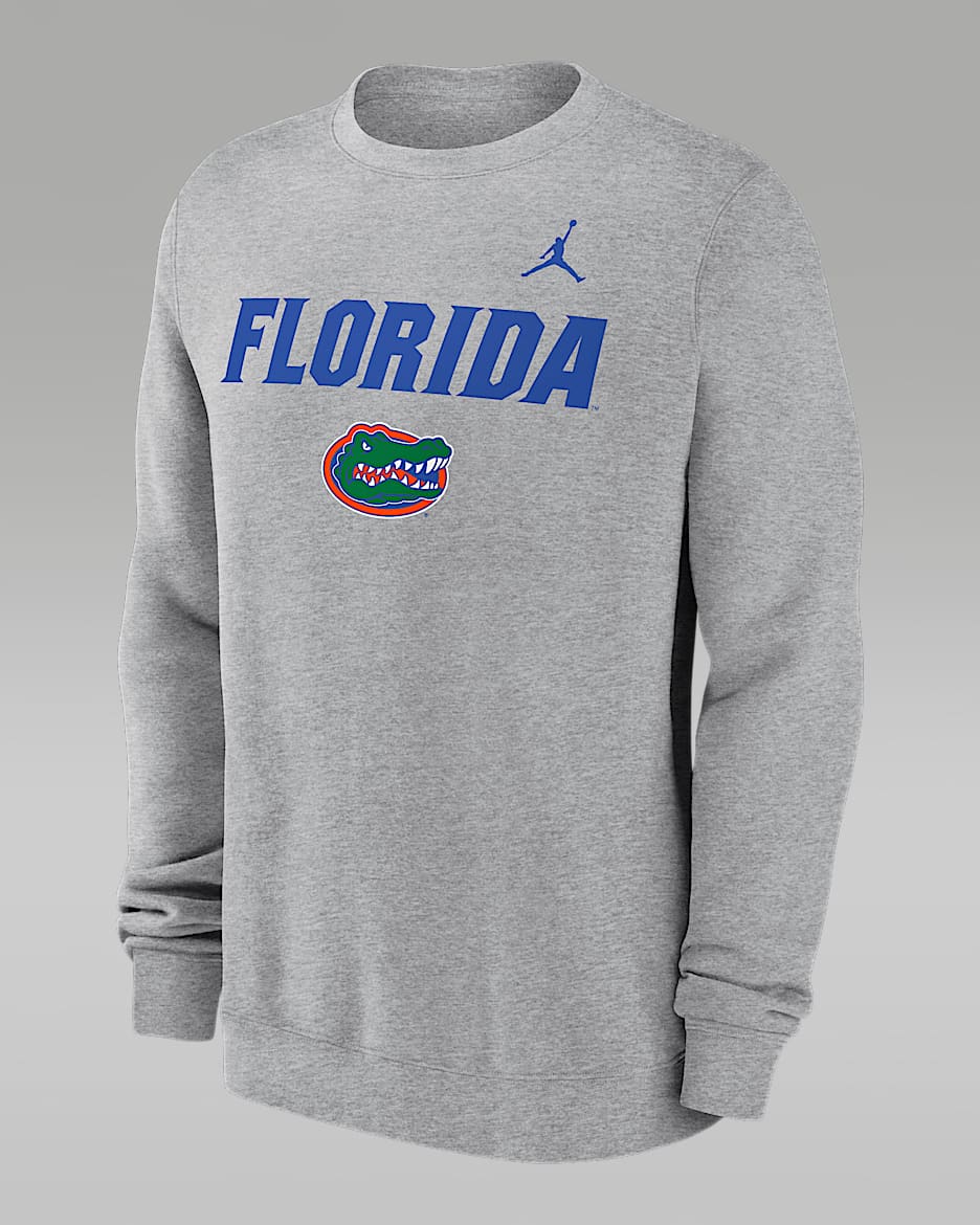 Florida Gators Primetime Primary Stack Men's Jordan College Pullover Crew - Dark Grey Heather