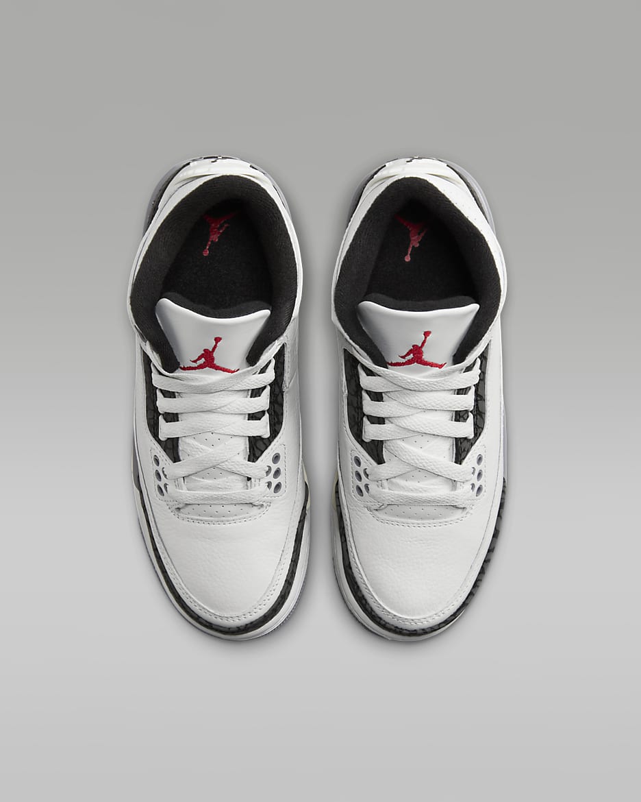 รองเท้าเด็กโต Air Jordan 3 Retro "Cement Grey" - Summit White/Cement Grey/ดำ/Fire Red