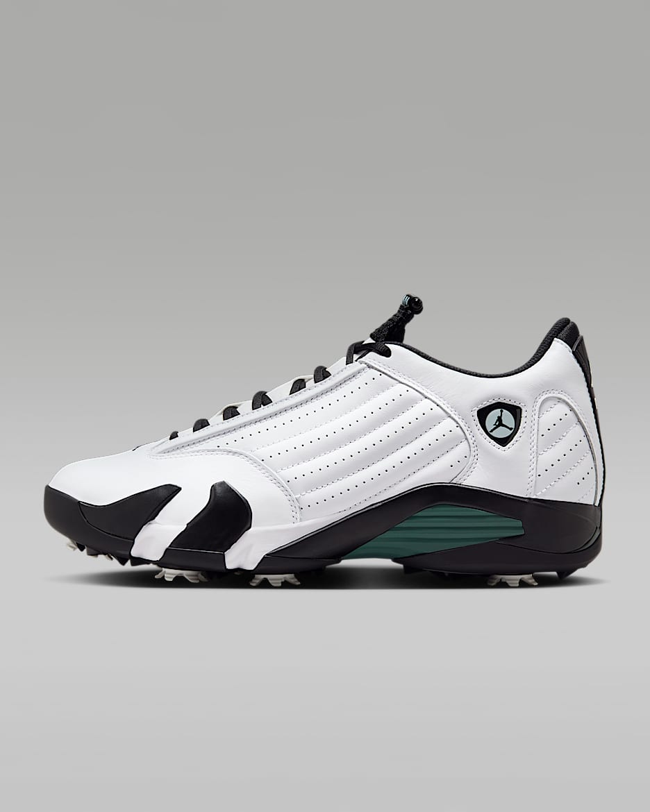 Air Jordan 14 G Golf Shoes - White/Black/Glacier Blue/Oxidized Green