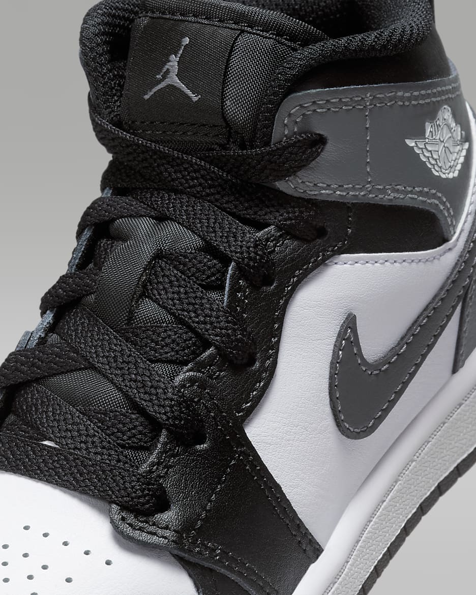 Jordan 1 Mid Little Kids' Shoes - Black/White/Iron Grey