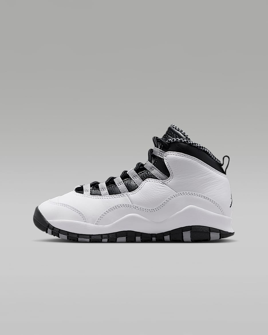 Air Jordan 10 Retro Big Kids' Shoes - White/Light Steel Grey/Dark Powder Blue/Black