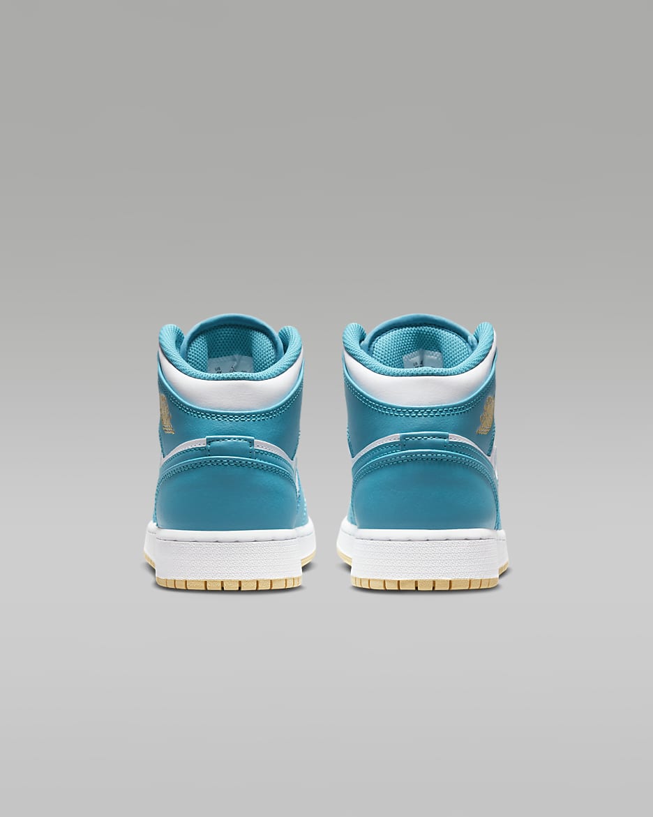 Air Jordan 1 Mid Older Kids' Shoes - Aquatone/White/Celestial Gold