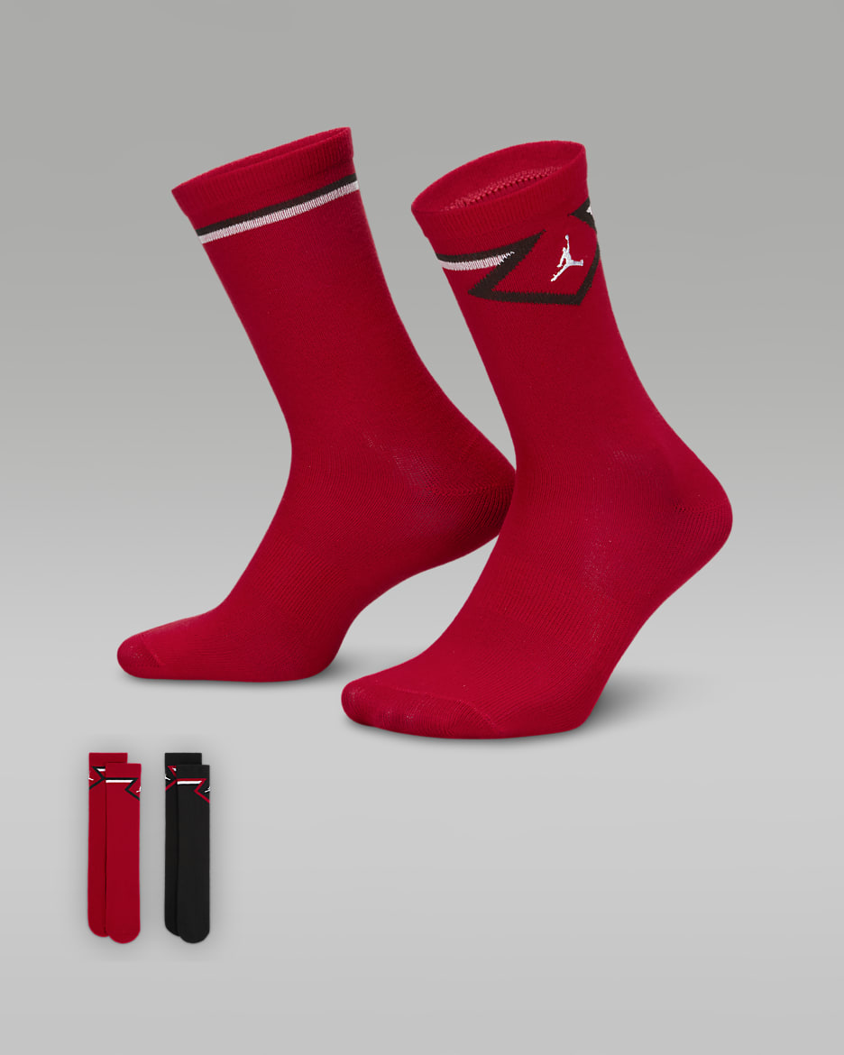 Jordan Big Kids' Diamond High Crew Socks (2 Pairs) - Gym Red
