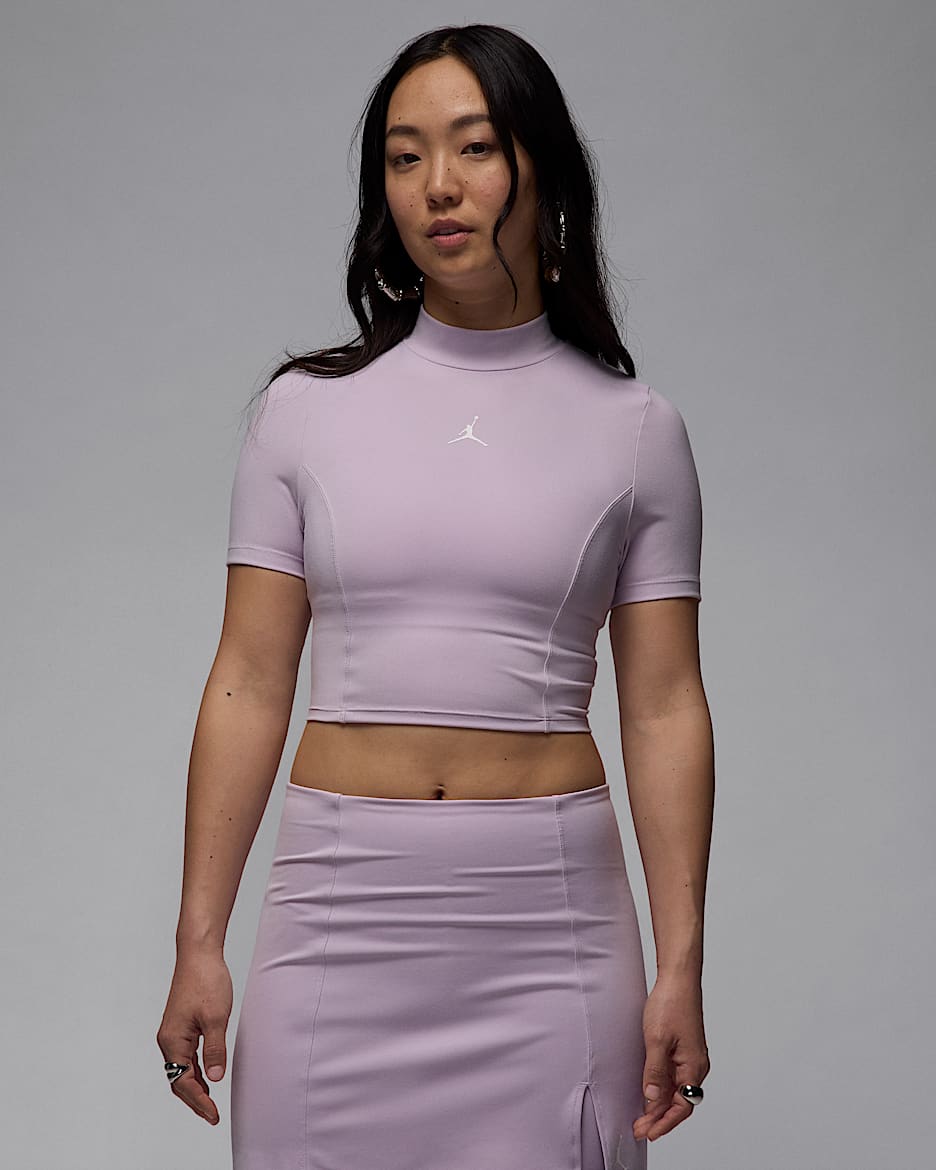 Playera de manga corta de tejido Knit cropped para mujer Jordan - Muñeca/Blanco