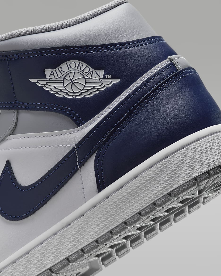 Air Jordan 1 Mid Men's Shoes - White/Wolf Grey/Midnight Navy